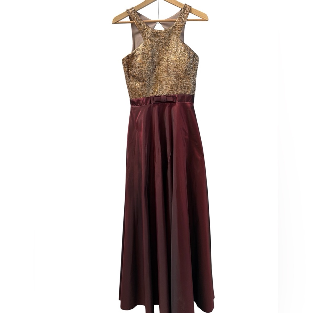 Jovian Gold & Burgundy Formal Maxi Dress Size S